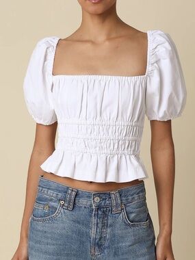 White Smocked Peplum Top - Women